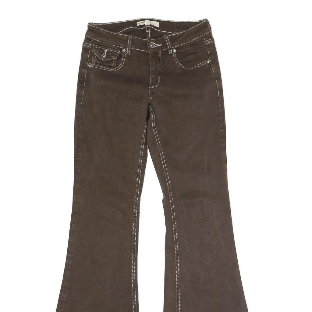 GARAGE DENIM Womens Regular Fit Flared Denim Dark Brown W26 L32 Button Cotton