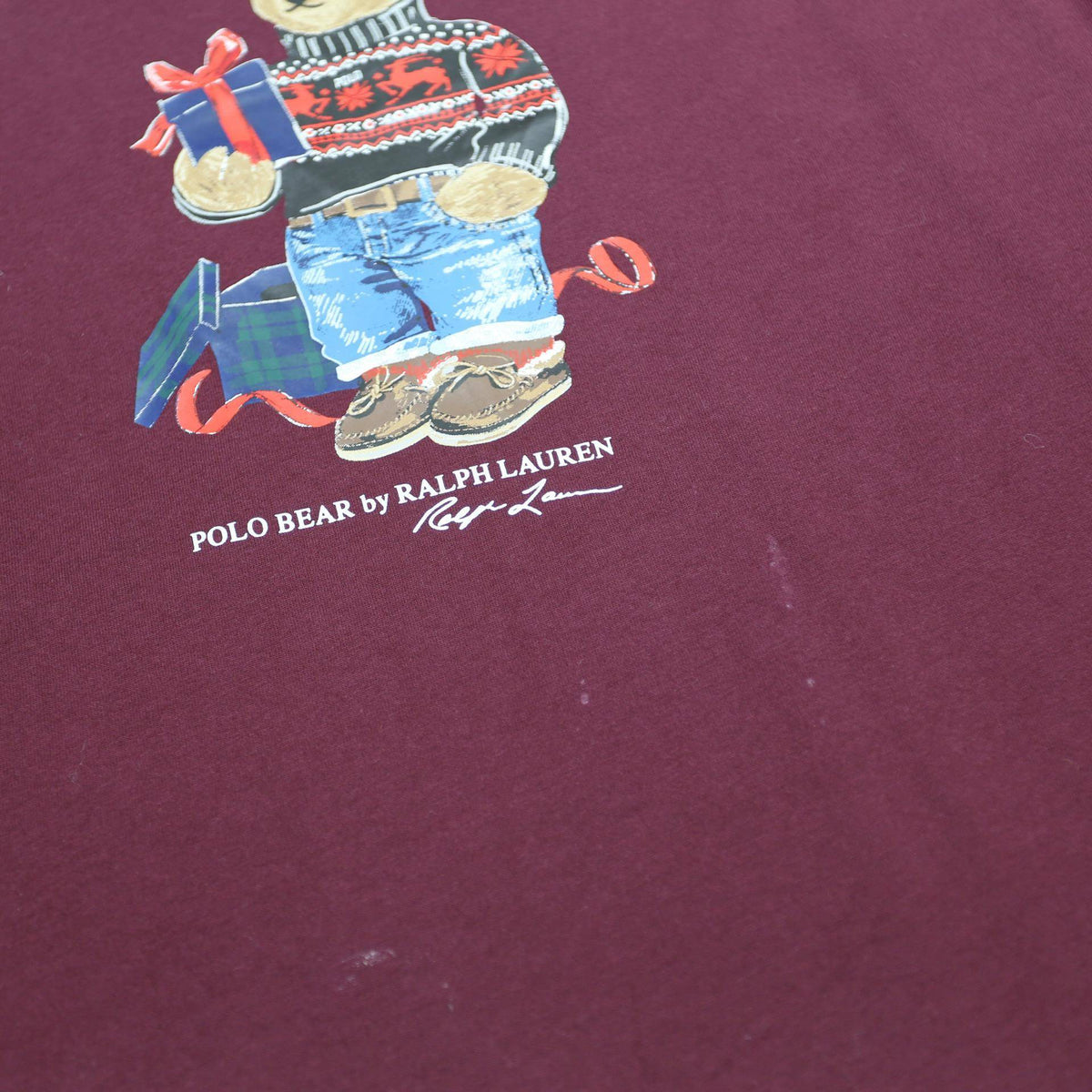 POLO RALPH LAUREN Mens Maroon Bear Graphic Long Sleeve Crew Neck L Cotton