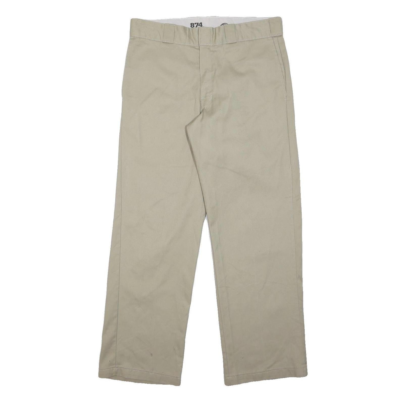 DICKIES Mens Cotton Blend Beige Regular Fit Straight Trousers W32 L30 Workwear