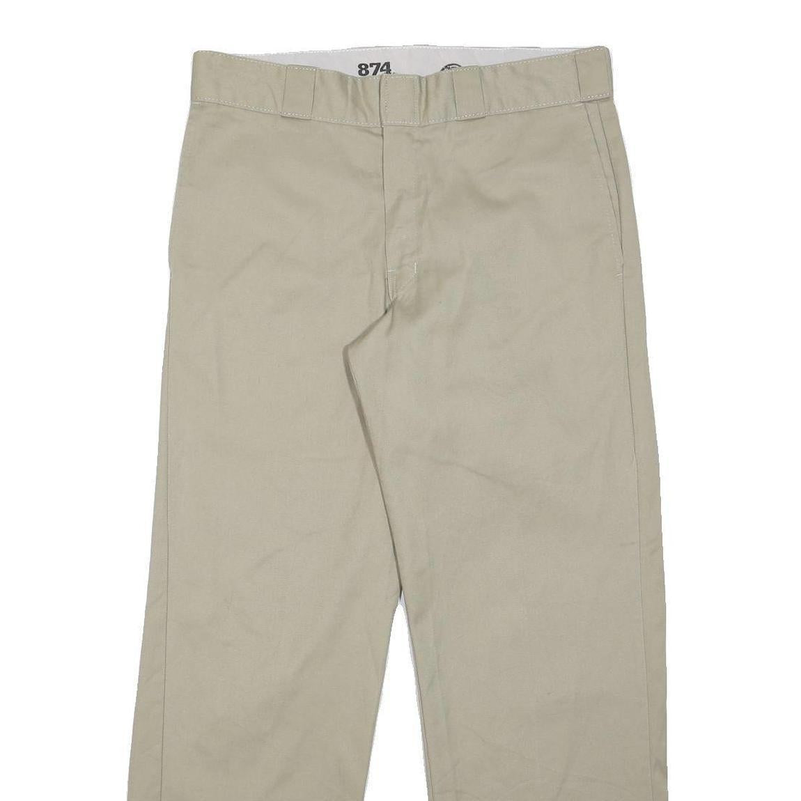 DICKIES Mens Cotton Blend Beige Regular Fit Straight Trousers W32 L30 Workwear