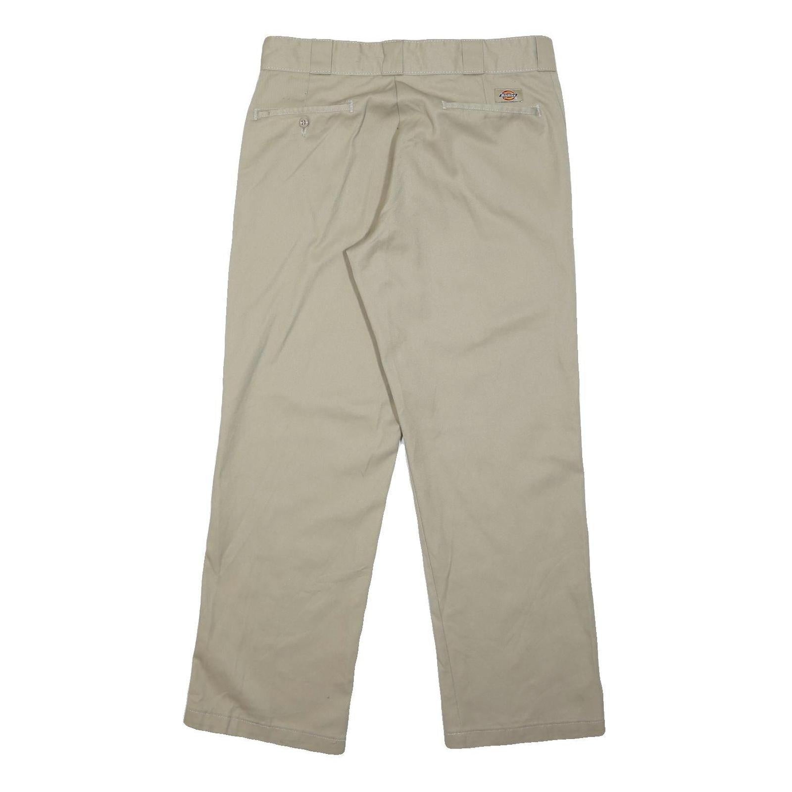 DICKIES Mens Cotton Blend Beige Regular Fit Straight Trousers W32 L30 Workwear