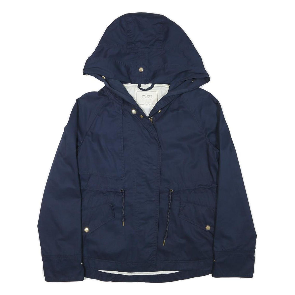 ZARA BASIC Womens Navy Blue Jacket S Cotton Blend Zip Hooded Casual Outerwear