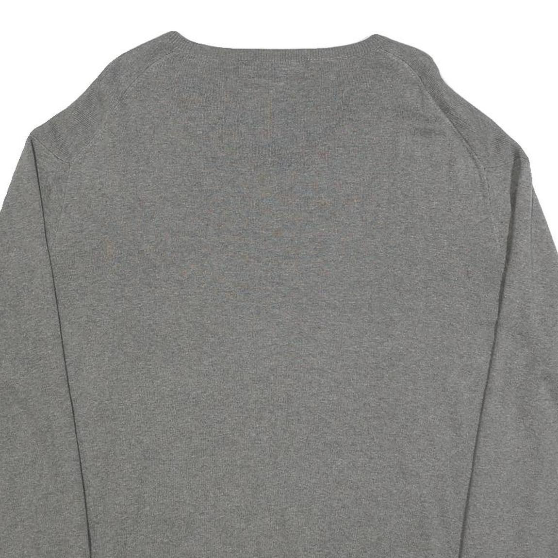 POLO RALPH LAUREN Mens Grey Plain V-Neck Basic Knit Jumper L Cotton Casual