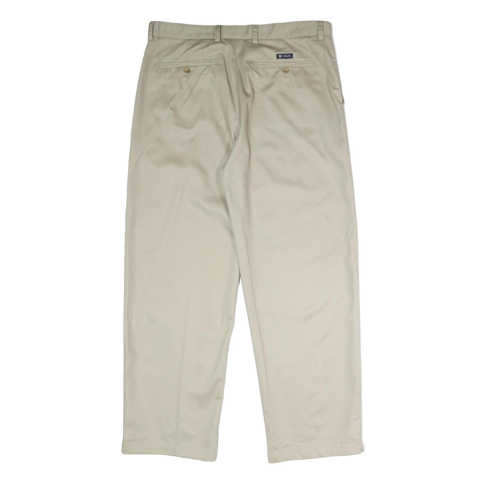 CHAPS Mens Classic Beige Cotton Trousers W36 L30 Straight Zip Closure Smart