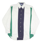 VAN HEUSEN Mens White & Green Colour Block Shirt S Button-Down Collar Cotton