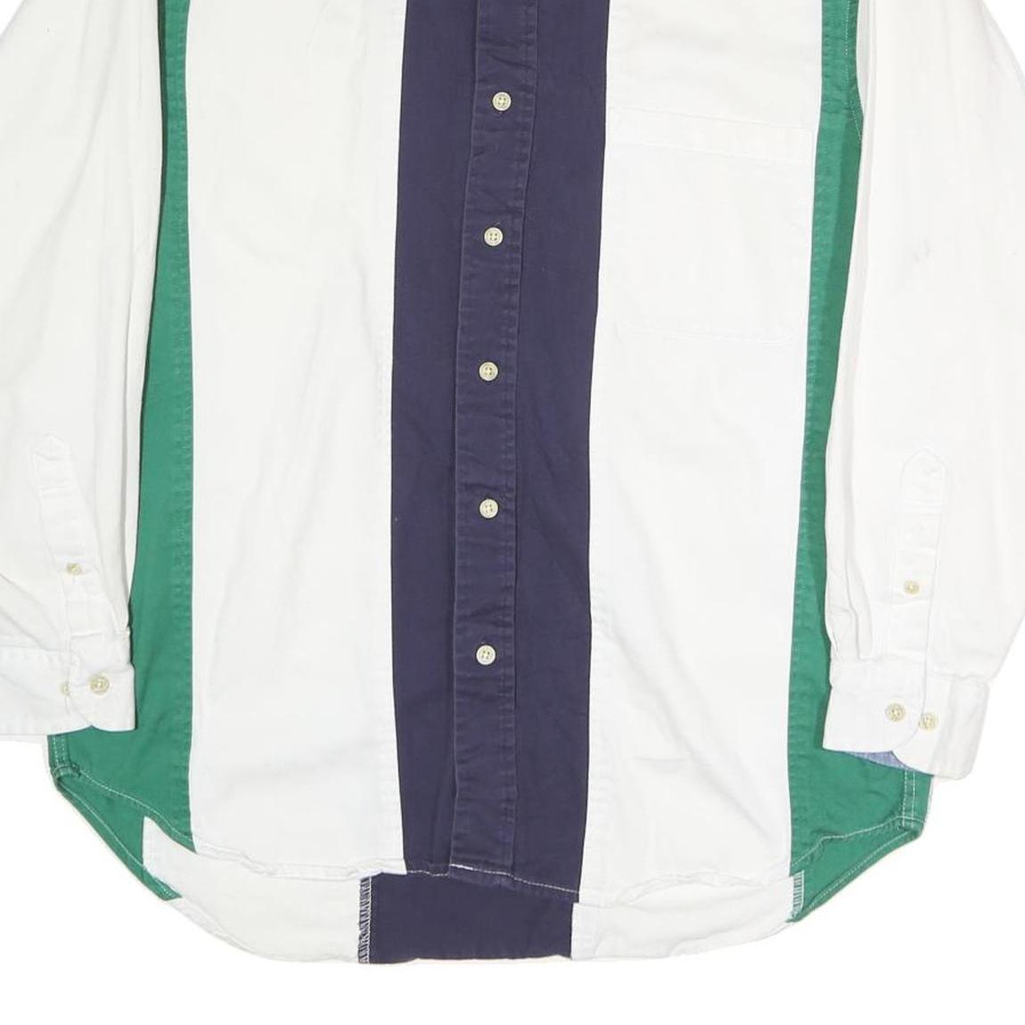 VAN HEUSEN Mens White & Green Colour Block Shirt S Button-Down Collar Cotton