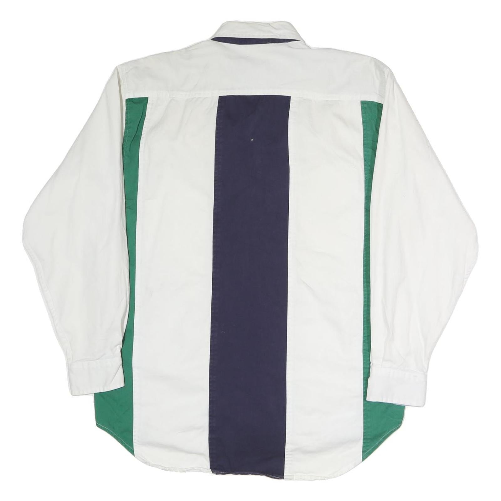 VAN HEUSEN Mens White & Green Colour Block Shirt S Button-Down Collar Cotton