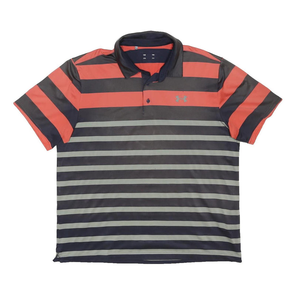 UNDER ARMOUR Mens Orange & Grey Striped Short Sleeve Polo Shirt XL Athletic