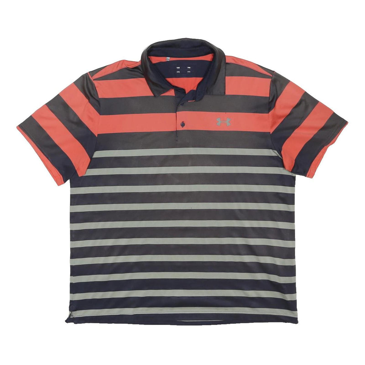 UNDER ARMOUR Mens Orange & Grey Striped Short Sleeve Polo Shirt XL Athletic