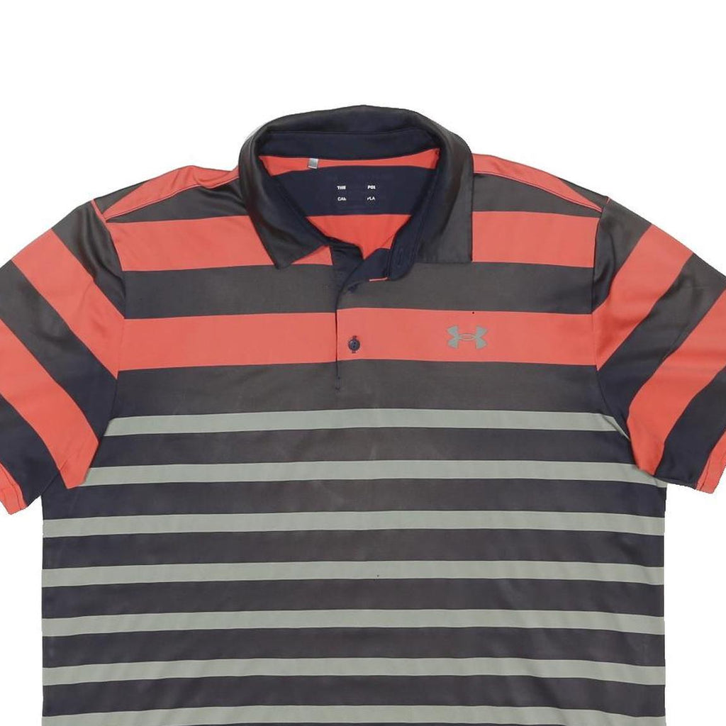 UNDER ARMOUR Mens Orange & Grey Striped Short Sleeve Polo Shirt XL Athletic