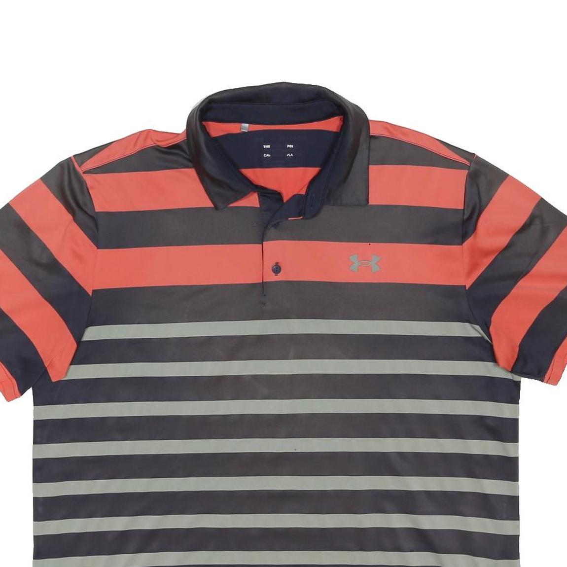 UNDER ARMOUR Mens Orange & Grey Striped Short Sleeve Polo Shirt XL Athletic