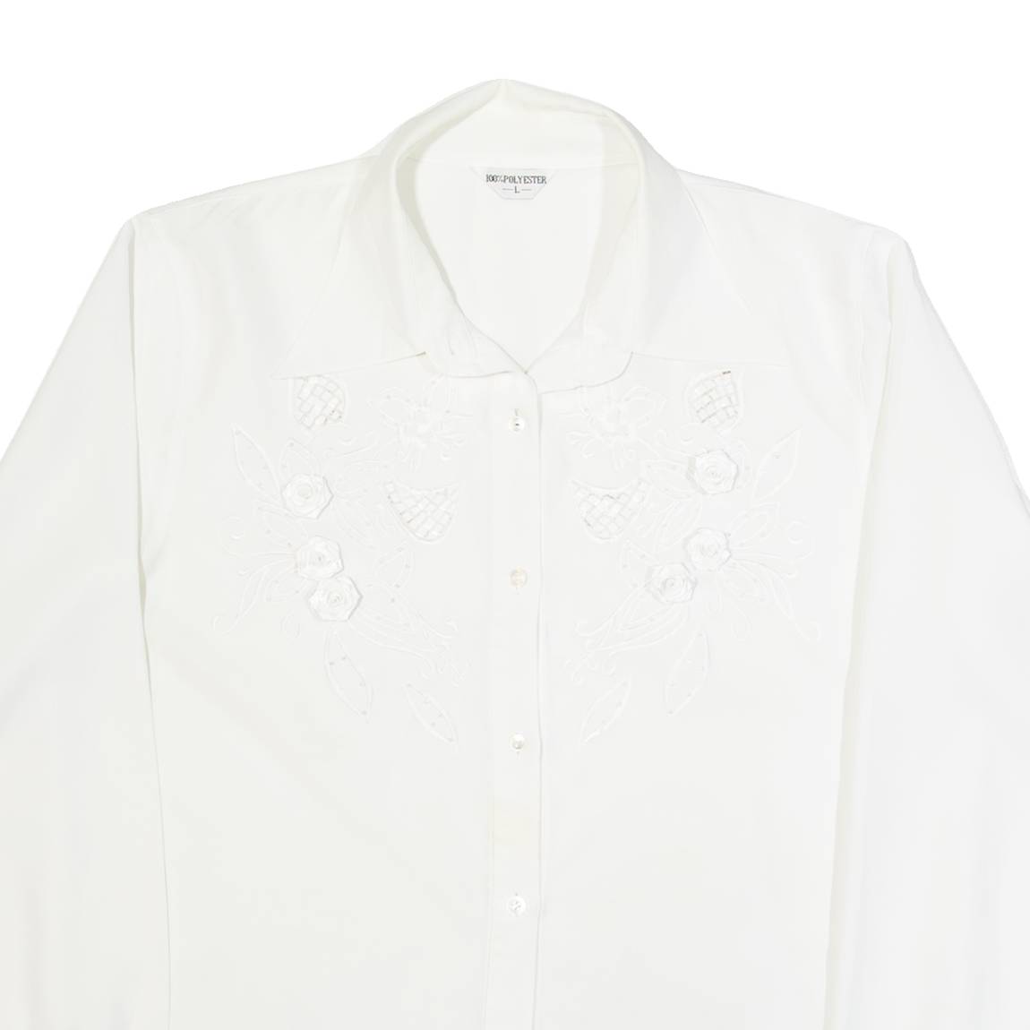Womens Shirt White Collared Long Sleeve L