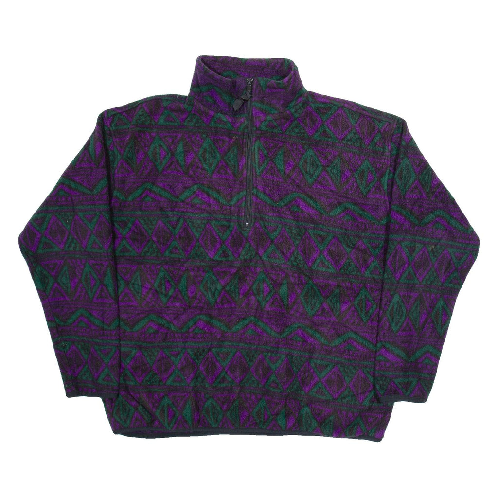 ROUGH DRESS Womens Patterned Fleece Purple Geometric 1/2 Zip Tight Knit L