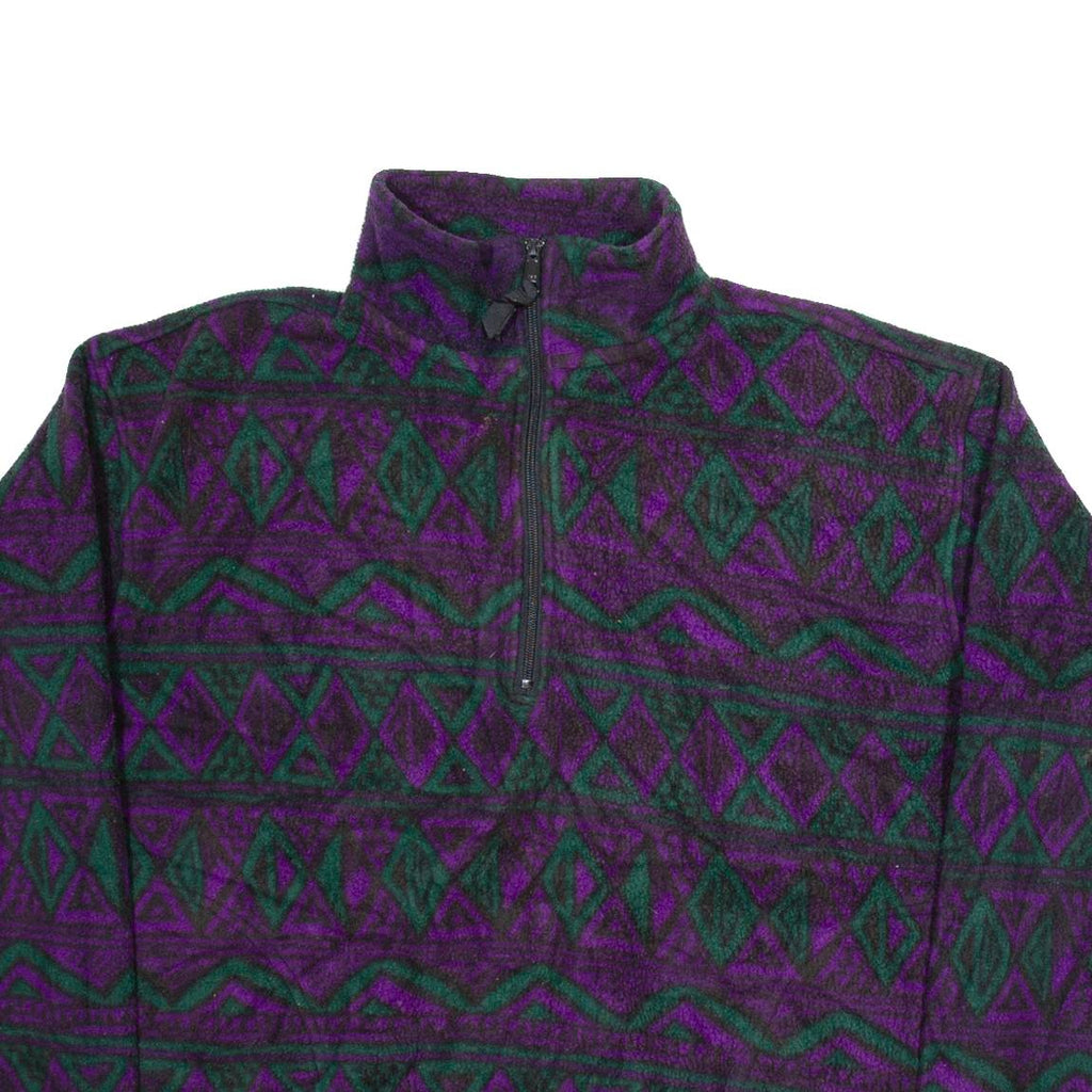 ROUGH DRESS Womens Patterned Fleece Purple Geometric 1/2 Zip Tight Knit L