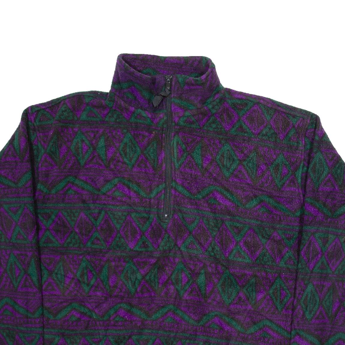 ROUGH DRESS Womens Patterned Fleece Purple Geometric 1/2 Zip Tight Knit L
