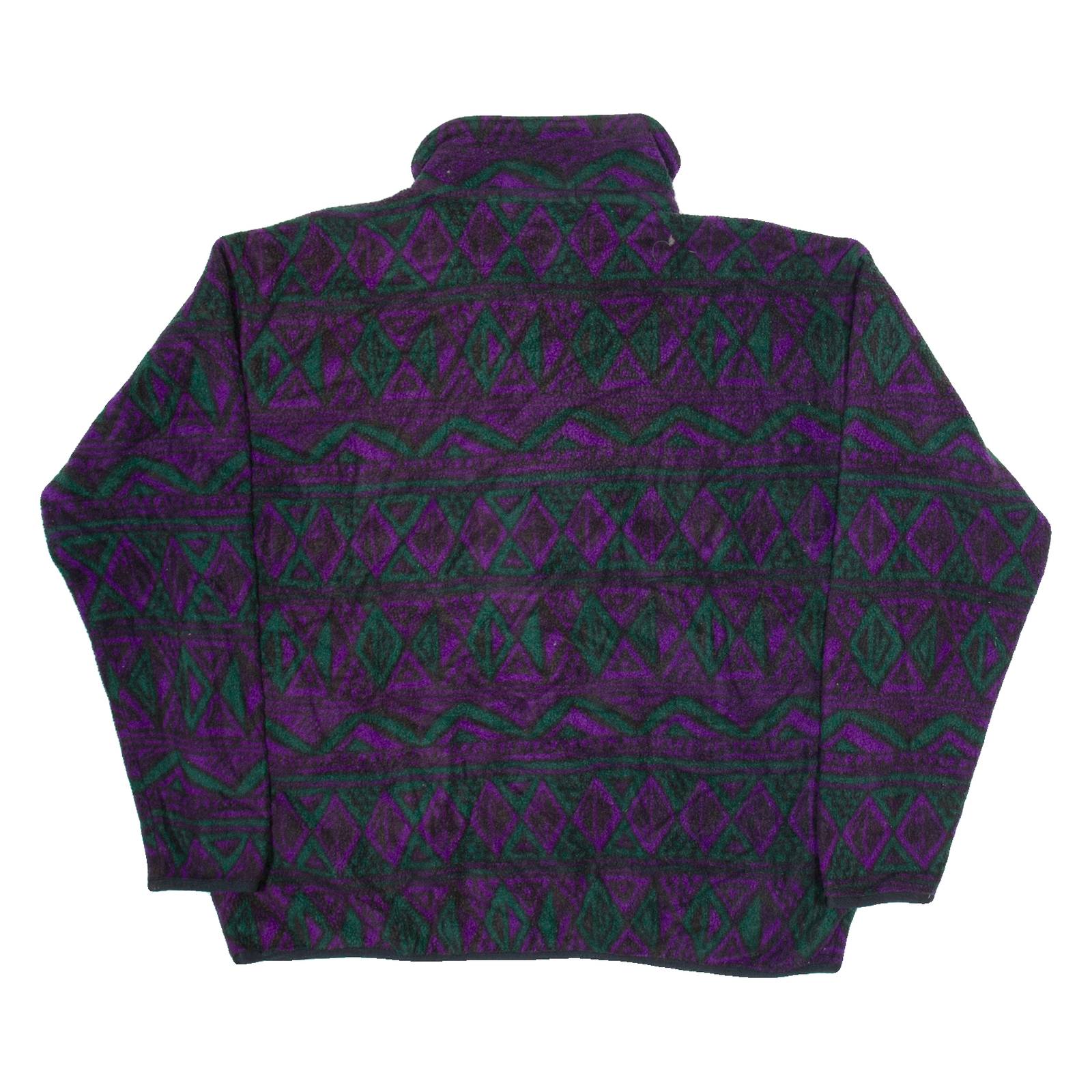 ROUGH DRESS Womens Patterned Fleece Purple Geometric 1/2 Zip Tight Knit L