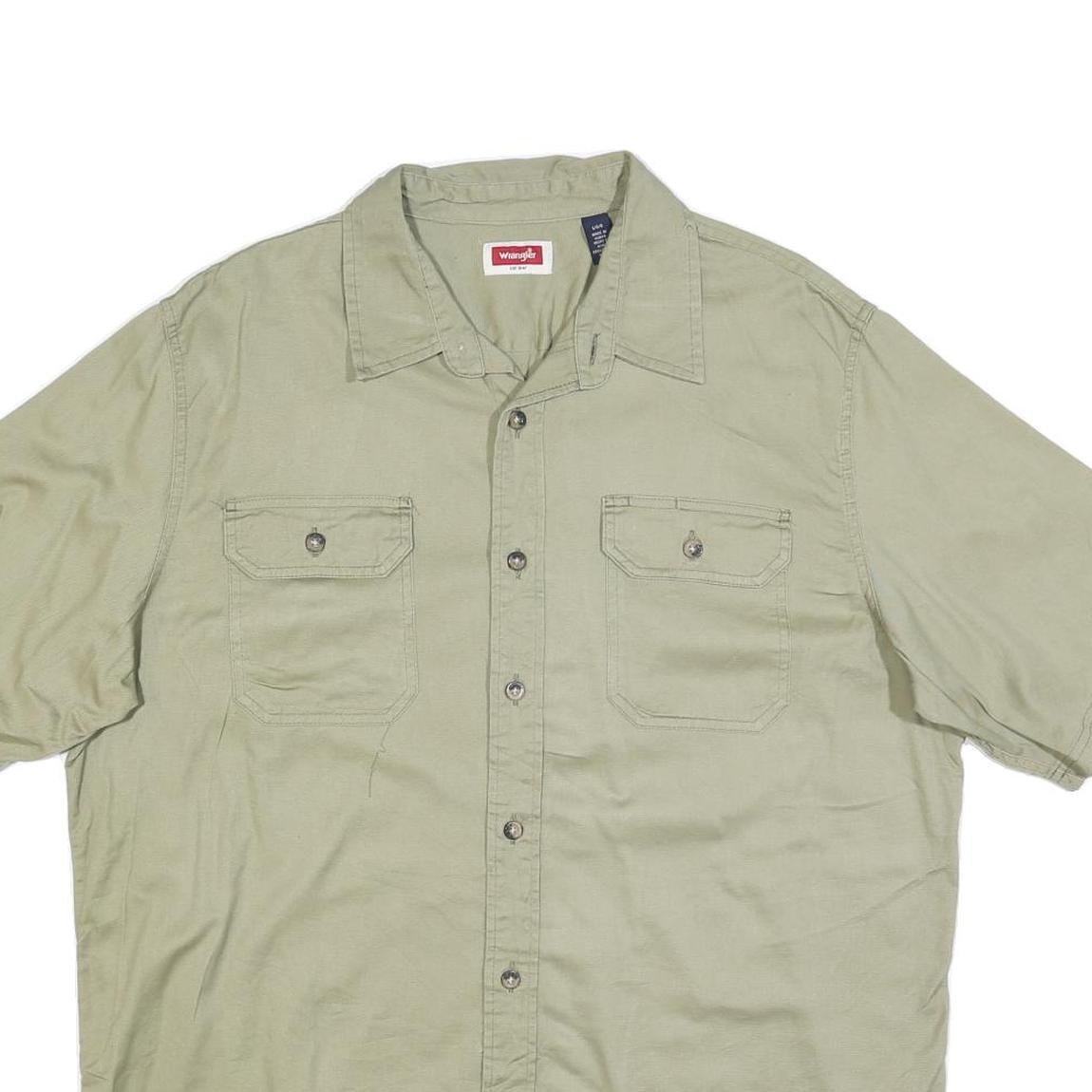 WRANGLER Mens Beige Casual Cotton Blend Shirt L Button Pocket Style