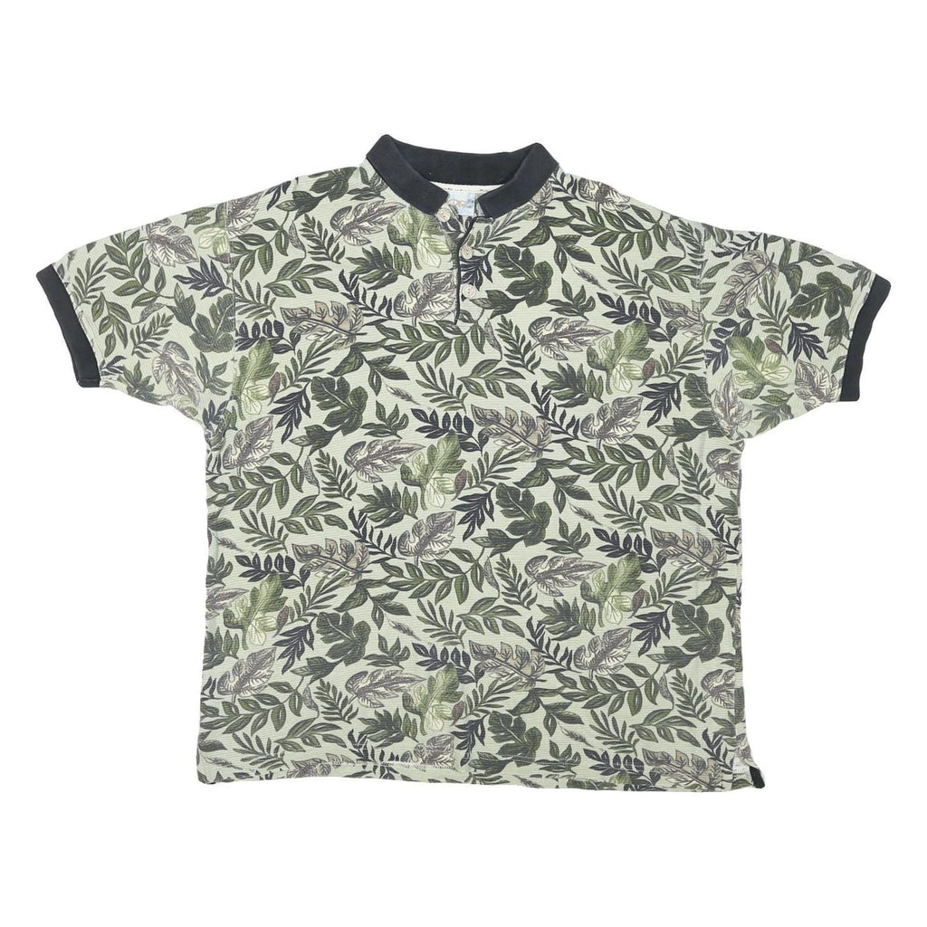 OP SPORT Mens Green Leaf Print Short Sleeve Polo Shirt L Cotton Blend Casual