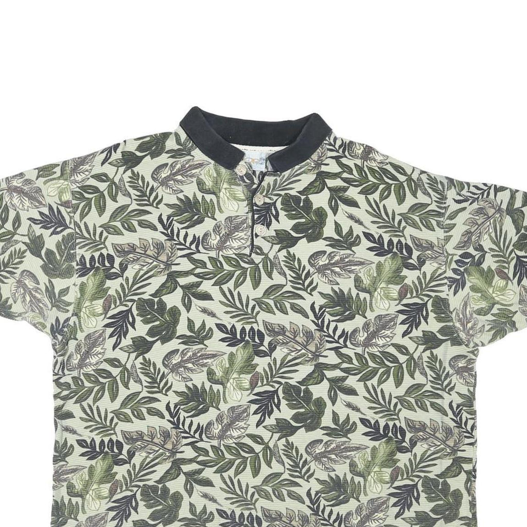 OP SPORT Mens Green Leaf Print Short Sleeve Polo Shirt L Cotton Blend Casual