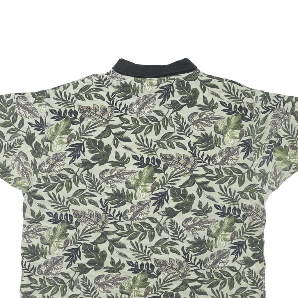 OP SPORT Mens Green Leaf Print Short Sleeve Polo Shirt L Cotton Blend Casual