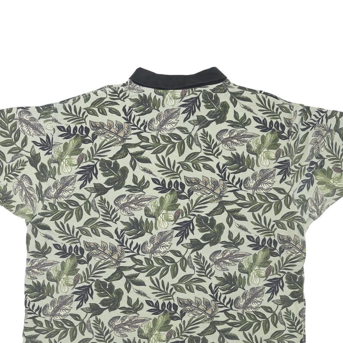 OP SPORT Mens Green Leaf Print Short Sleeve Polo Shirt L Cotton Blend Casual