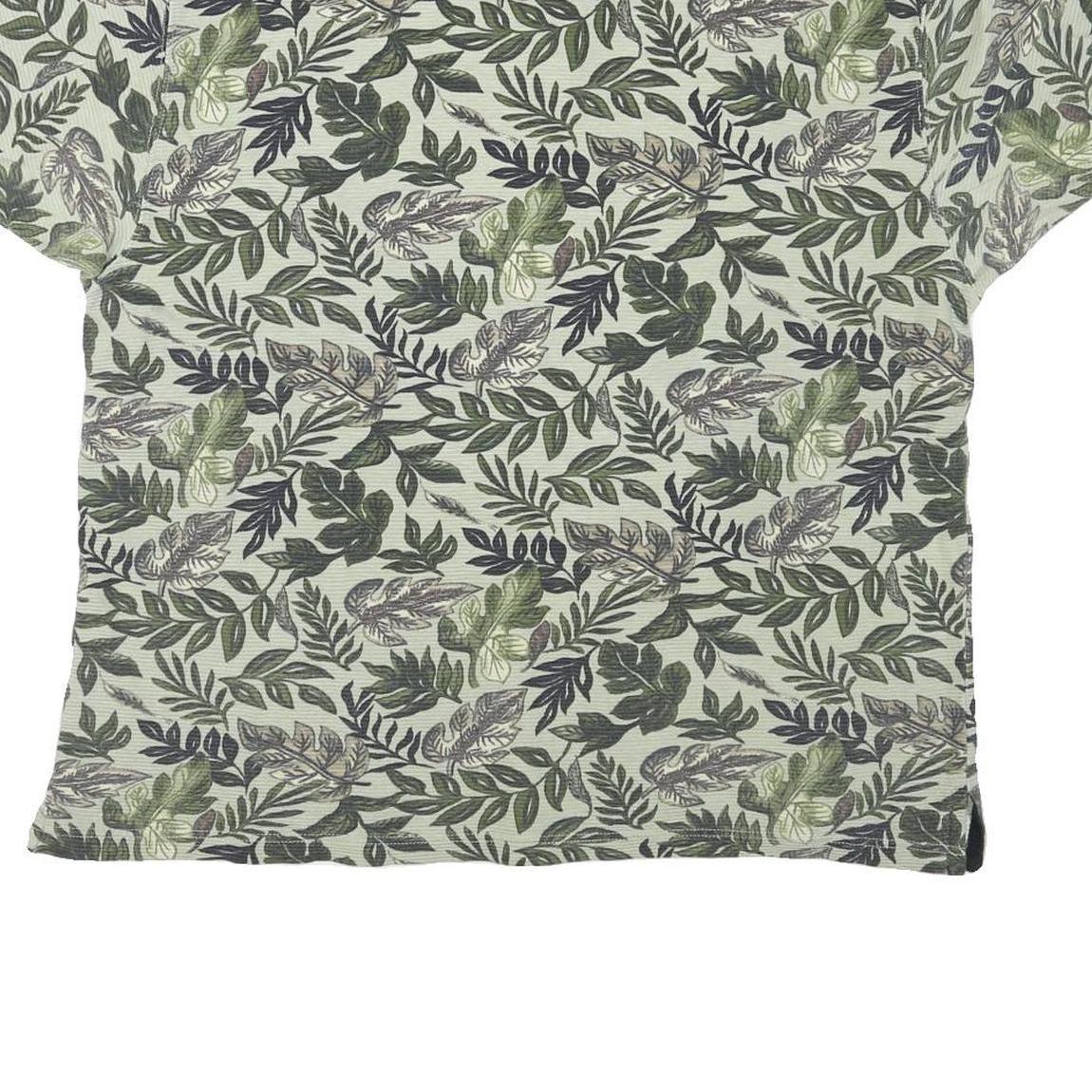 OP SPORT Mens Green Leaf Print Short Sleeve Polo Shirt L Cotton Blend Casual