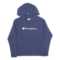 CHAMPION Mens Blue Pullover Hoodie S Cotton Blend Casual Logo Sweatshirt