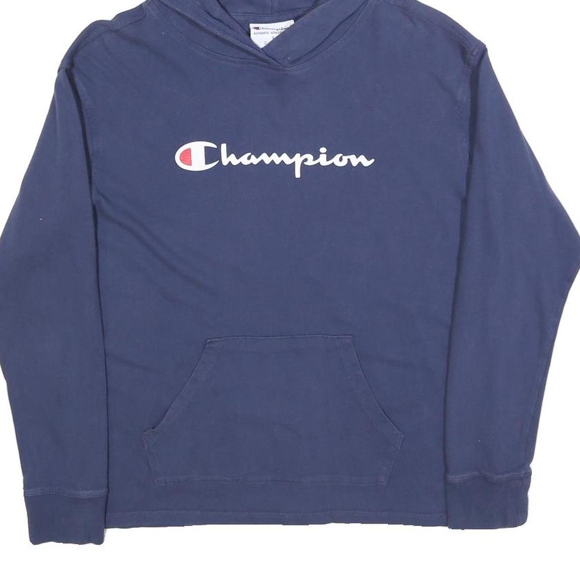CHAMPION Mens Blue Pullover Hoodie S Cotton Blend Casual Logo Sweatshirt