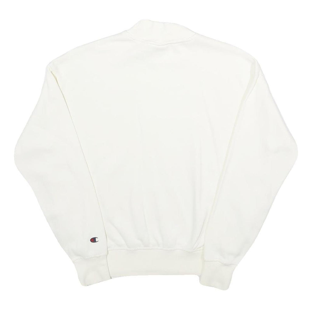 CHAMPION Womens White Cotton Blend Crew Neck Sweatshirt XS Classic Logo Pullover
