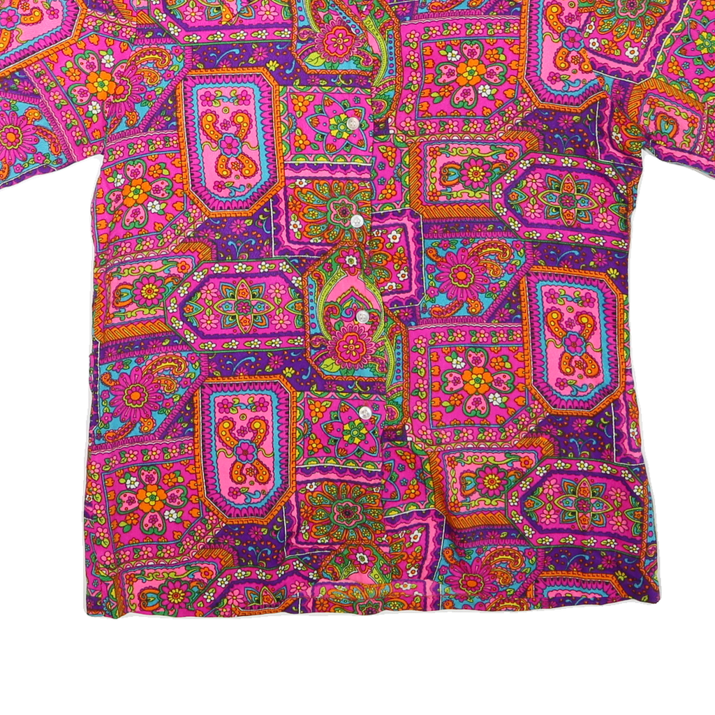 Womens Pink & Purple Patchwork Pattern Polyester Blend Shirt S Bright Casual