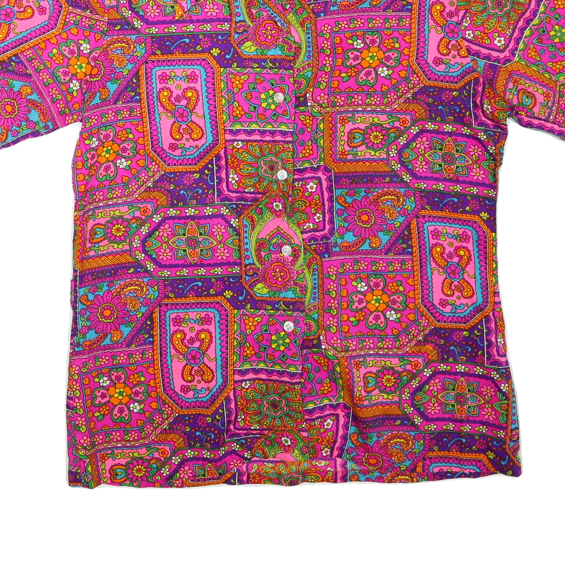 Womens Pink & Purple Patchwork Pattern Polyester Blend Shirt S Bright Casual