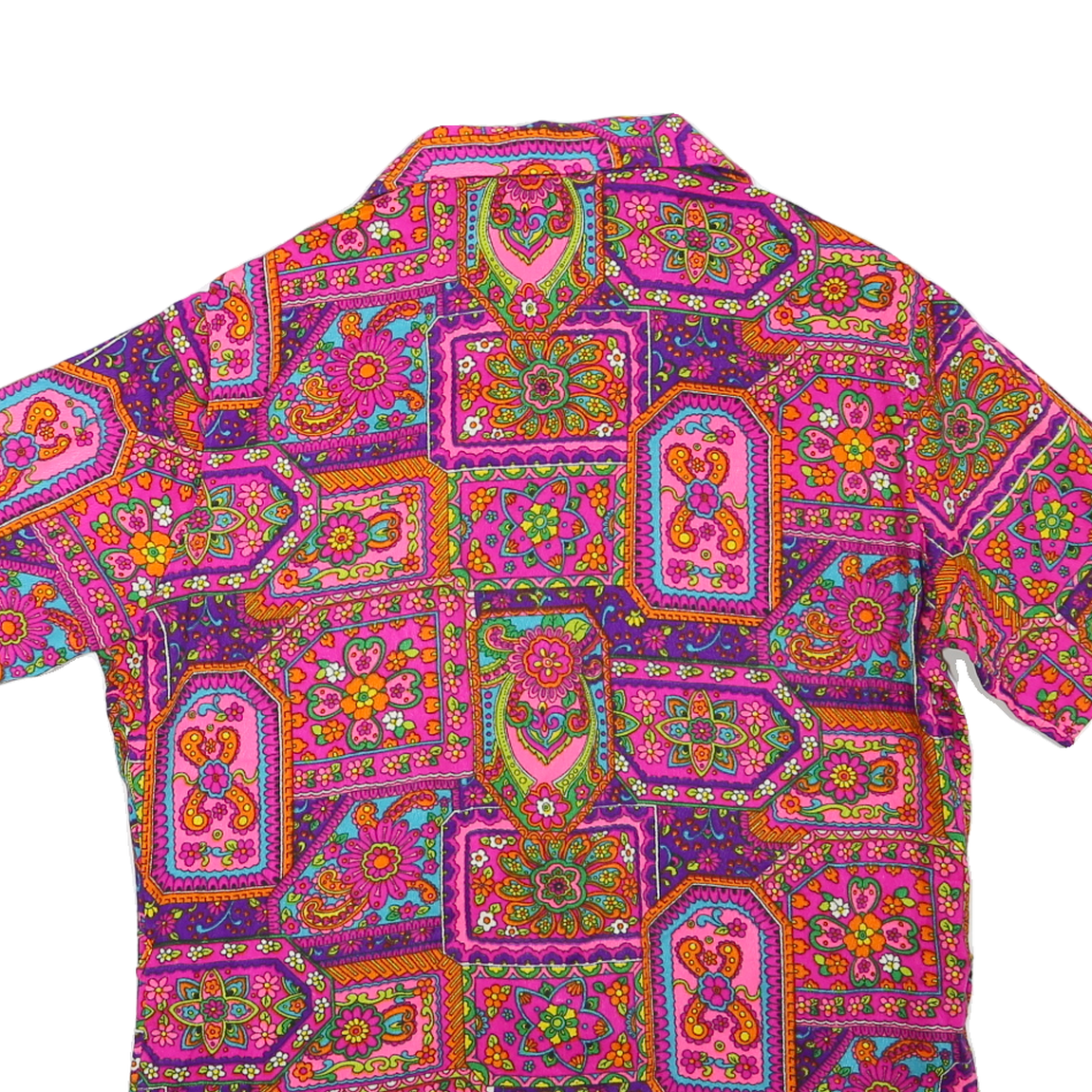 Womens Pink & Purple Patchwork Pattern Polyester Blend Shirt S Bright Casual