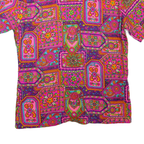 Womens Pink & Purple Patchwork Pattern Polyester Blend Shirt S Bright Casual