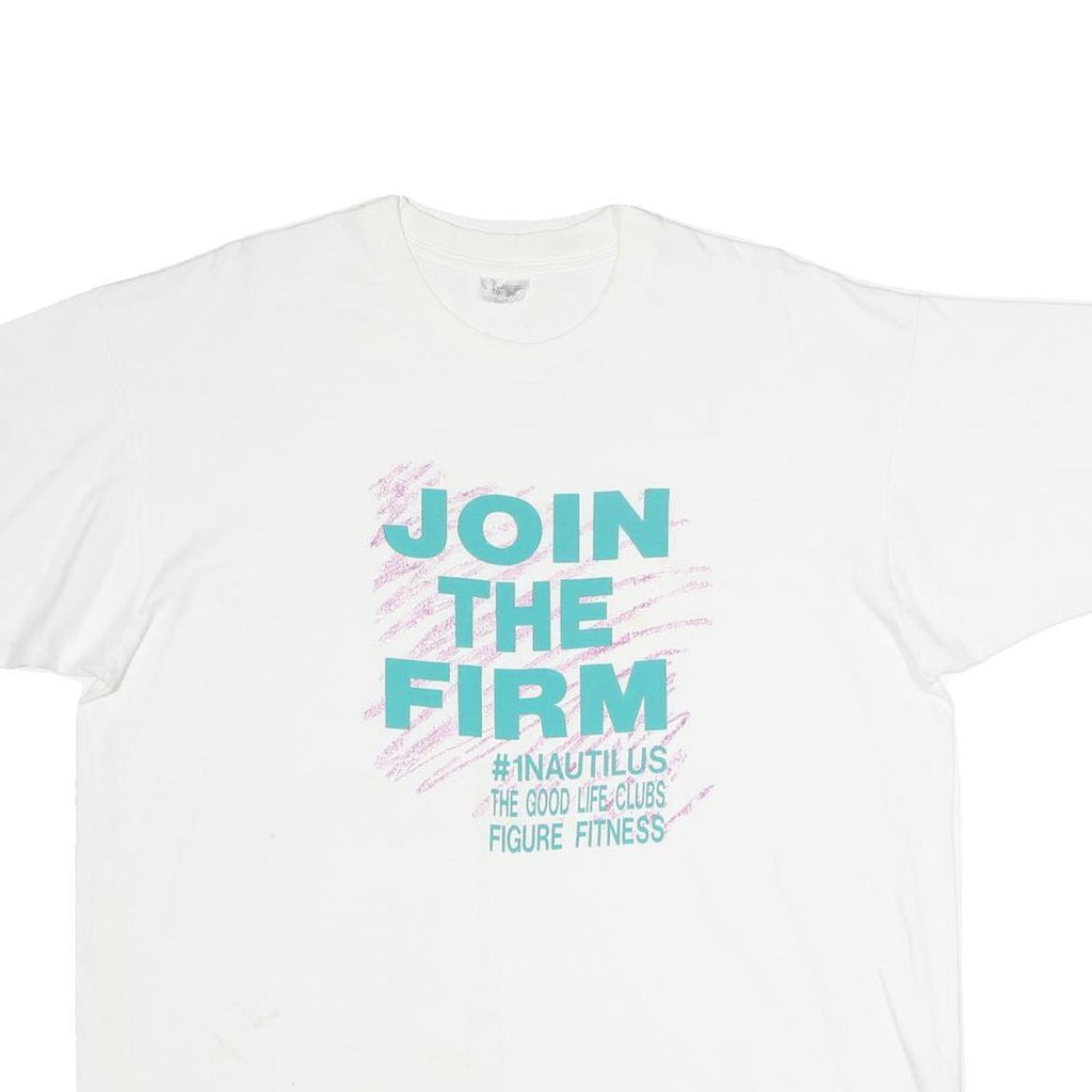 Mens White Cotton Graphic T-Shirt XL Short Sleeve Crew Neck Fitness Club