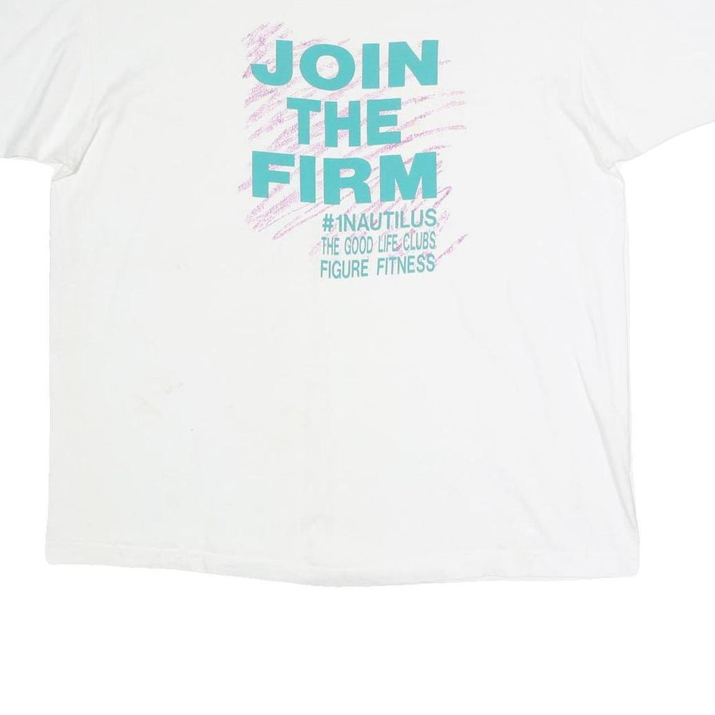 Mens White Cotton Graphic T-Shirt XL Short Sleeve Crew Neck Fitness Club