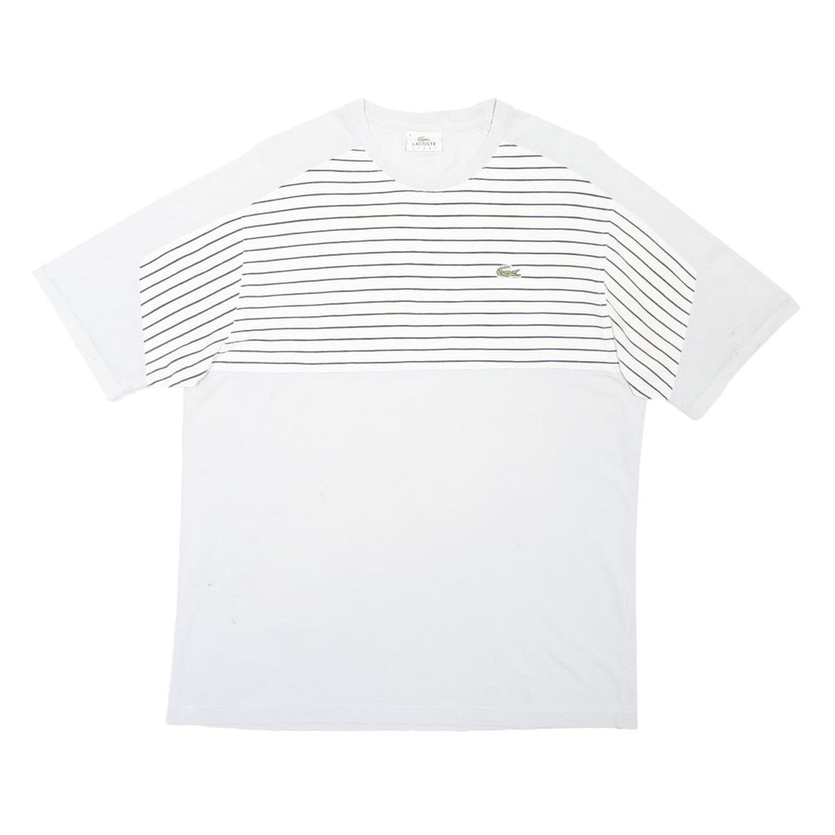 LACOSTE Mens White & Black Striped Modern T-Shirt M Short Sleeve Crew Neck