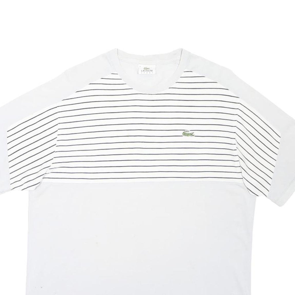 LACOSTE Mens White & Black Striped Modern T-Shirt M Short Sleeve Crew Neck