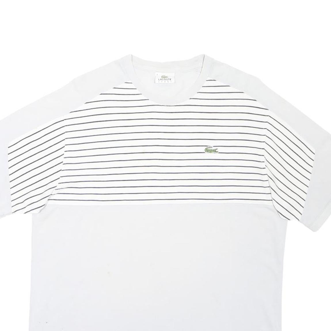 LACOSTE Mens White & Black Striped Modern T-Shirt M Short Sleeve Crew Neck