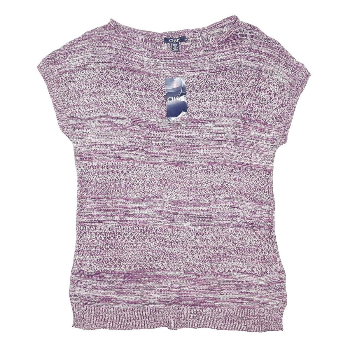 CHAPS Womens Purple & White Patterned Jumper Scoop Neck Basic Knit L Cotton