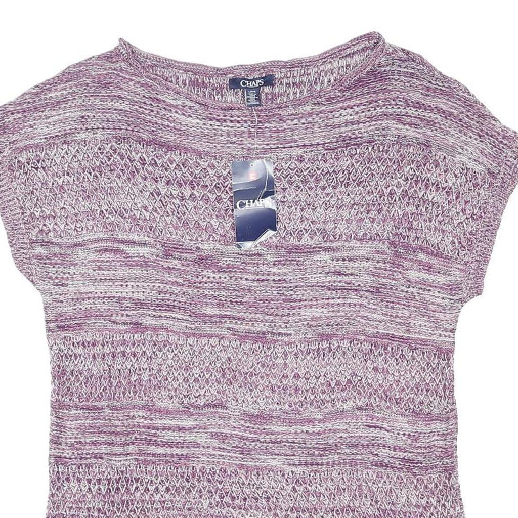 CHAPS Womens Purple & White Patterned Jumper Scoop Neck Basic Knit L Cotton