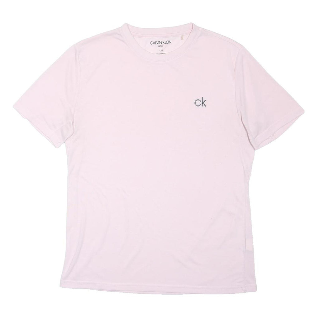 CALVIN KLEIN Womens Pink & Grey CK Logo Modern T-Shirt L Short Sleeve Crew Neck