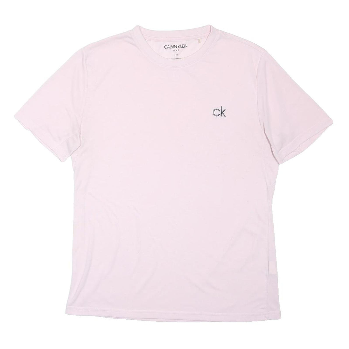CALVIN KLEIN Womens Pink & Grey CK Logo Modern T-Shirt L Short Sleeve Crew Neck