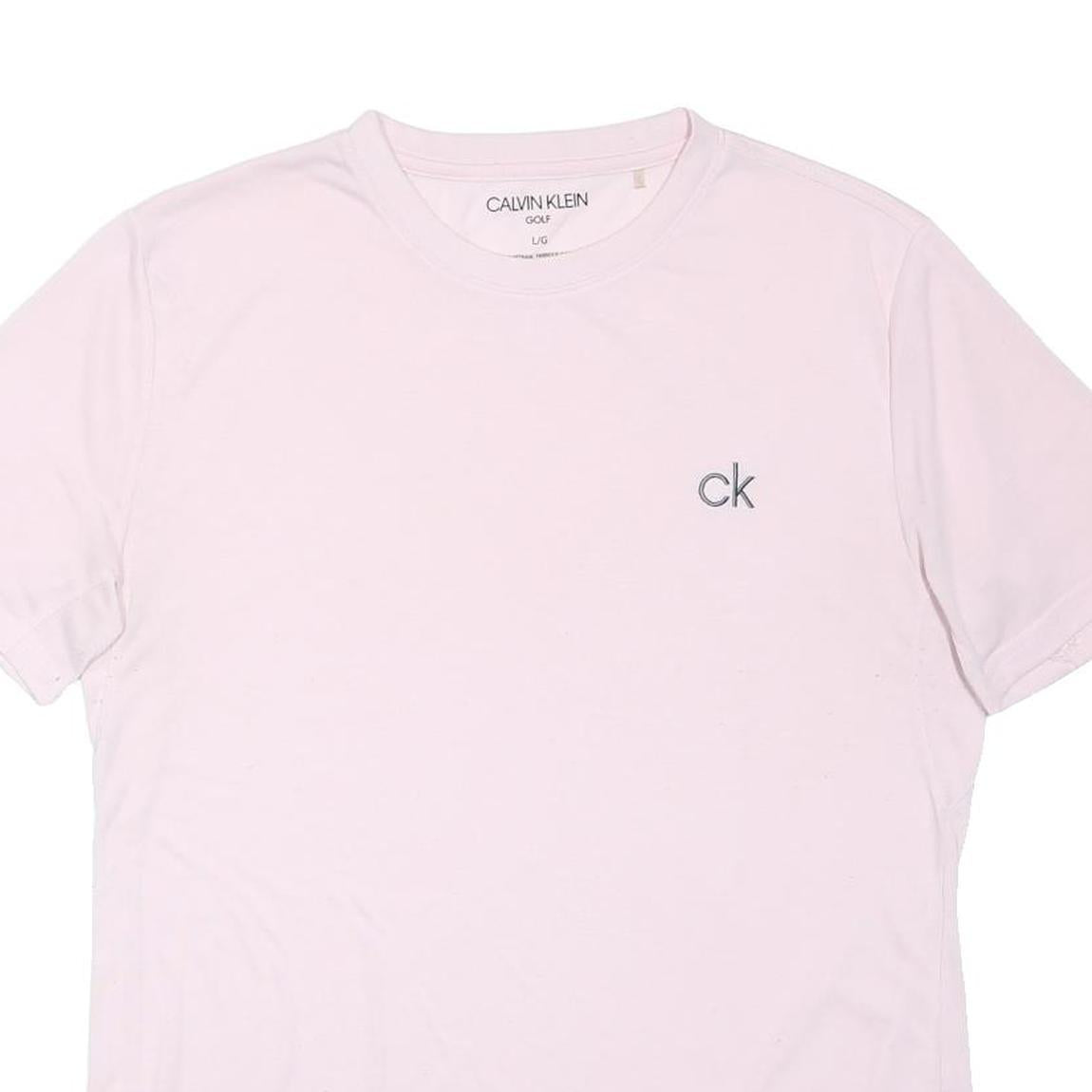 CALVIN KLEIN Womens Pink & Grey CK Logo Modern T-Shirt L Short Sleeve Crew Neck