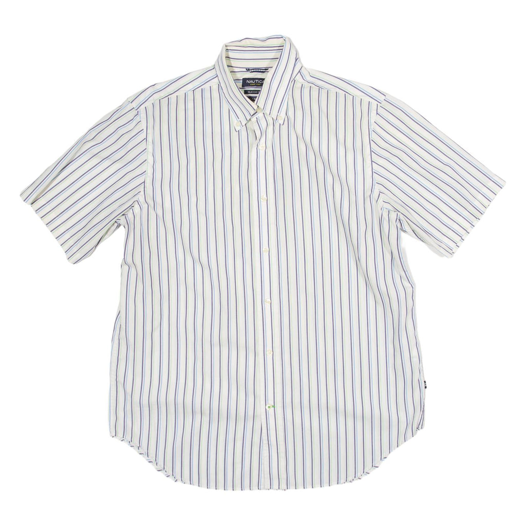 NAUTICA Classic Fit Mens Shirt White Striped M