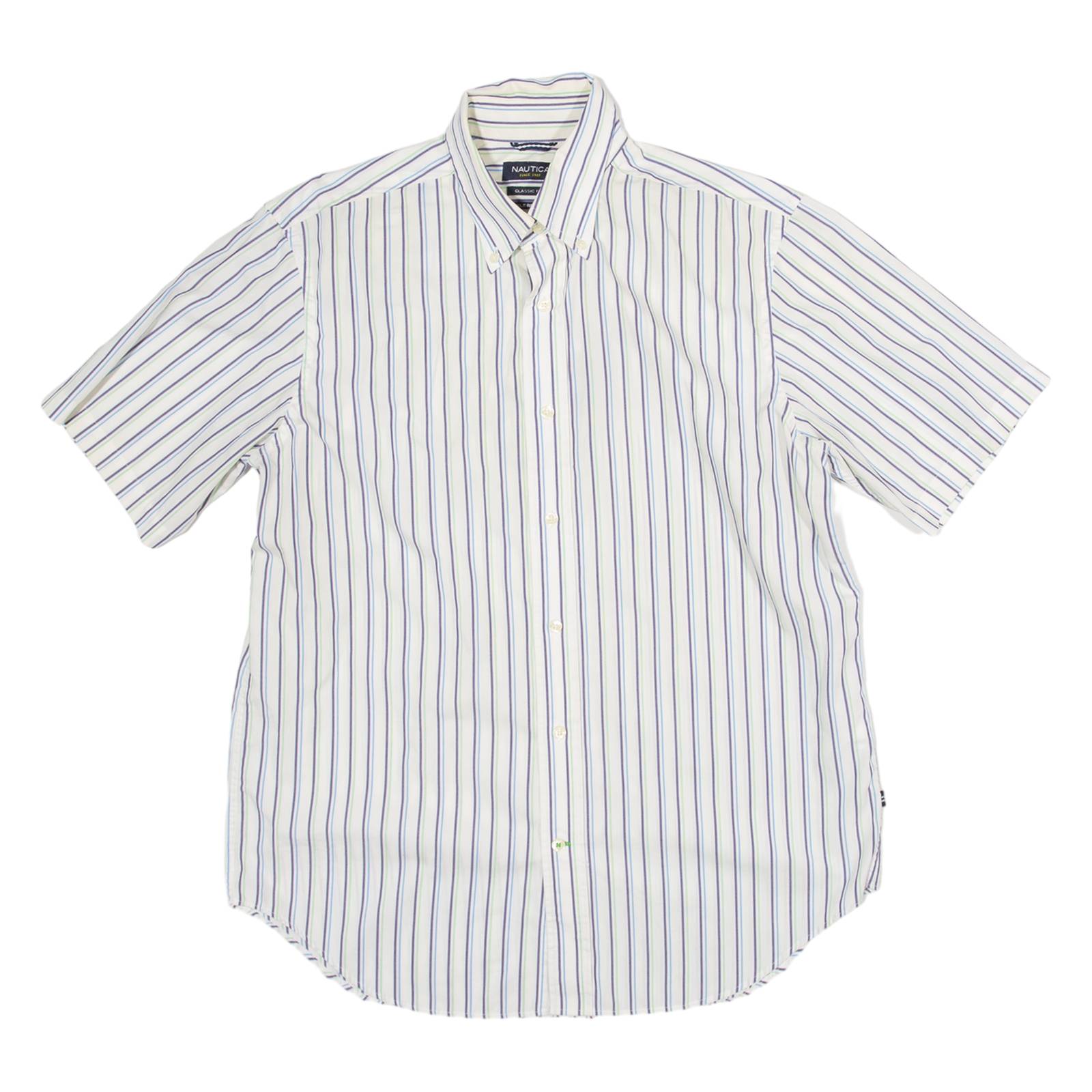 NAUTICA Classic Fit Mens Shirt White Striped M