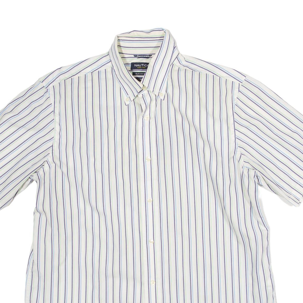 NAUTICA Classic Fit Mens Shirt White Striped M