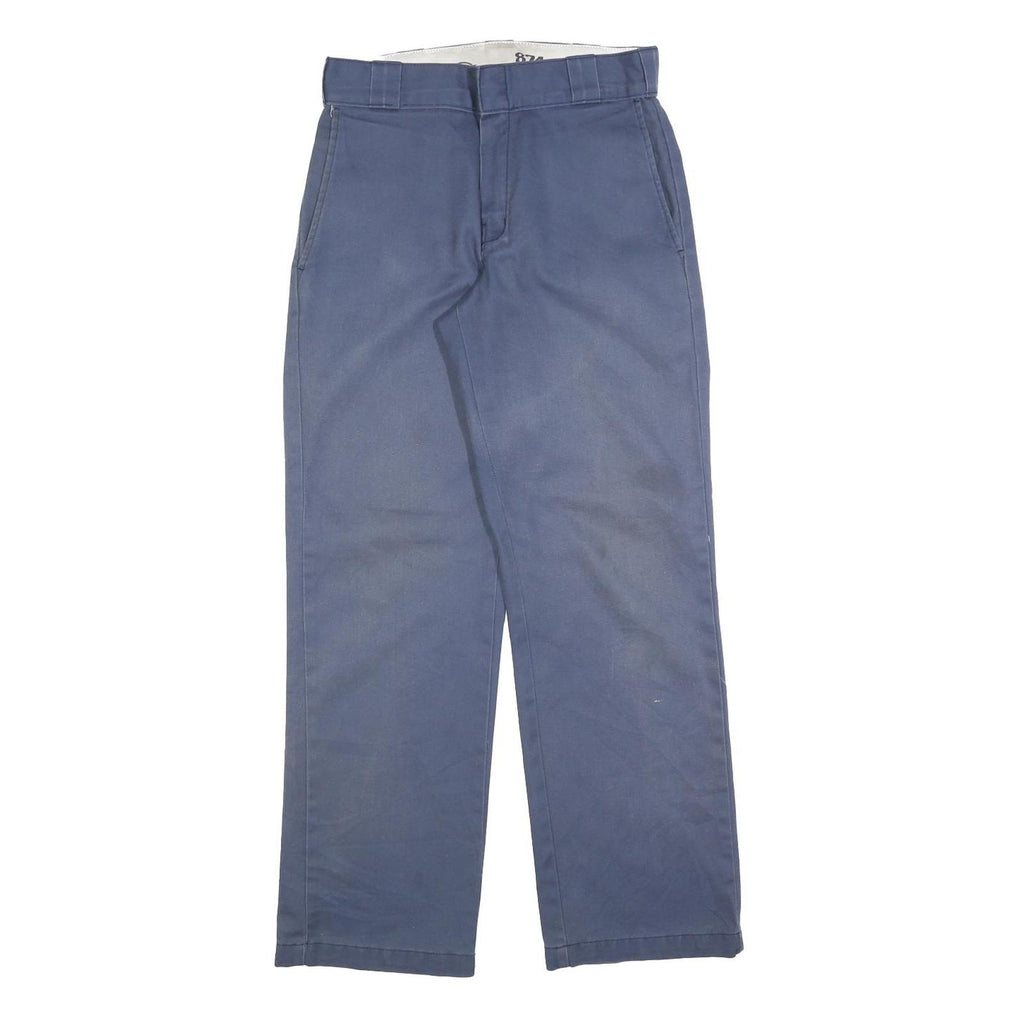 DICKIES Mens Cotton Blend Blue Regular Straight Trousers W28 L30 Workwear Zip
