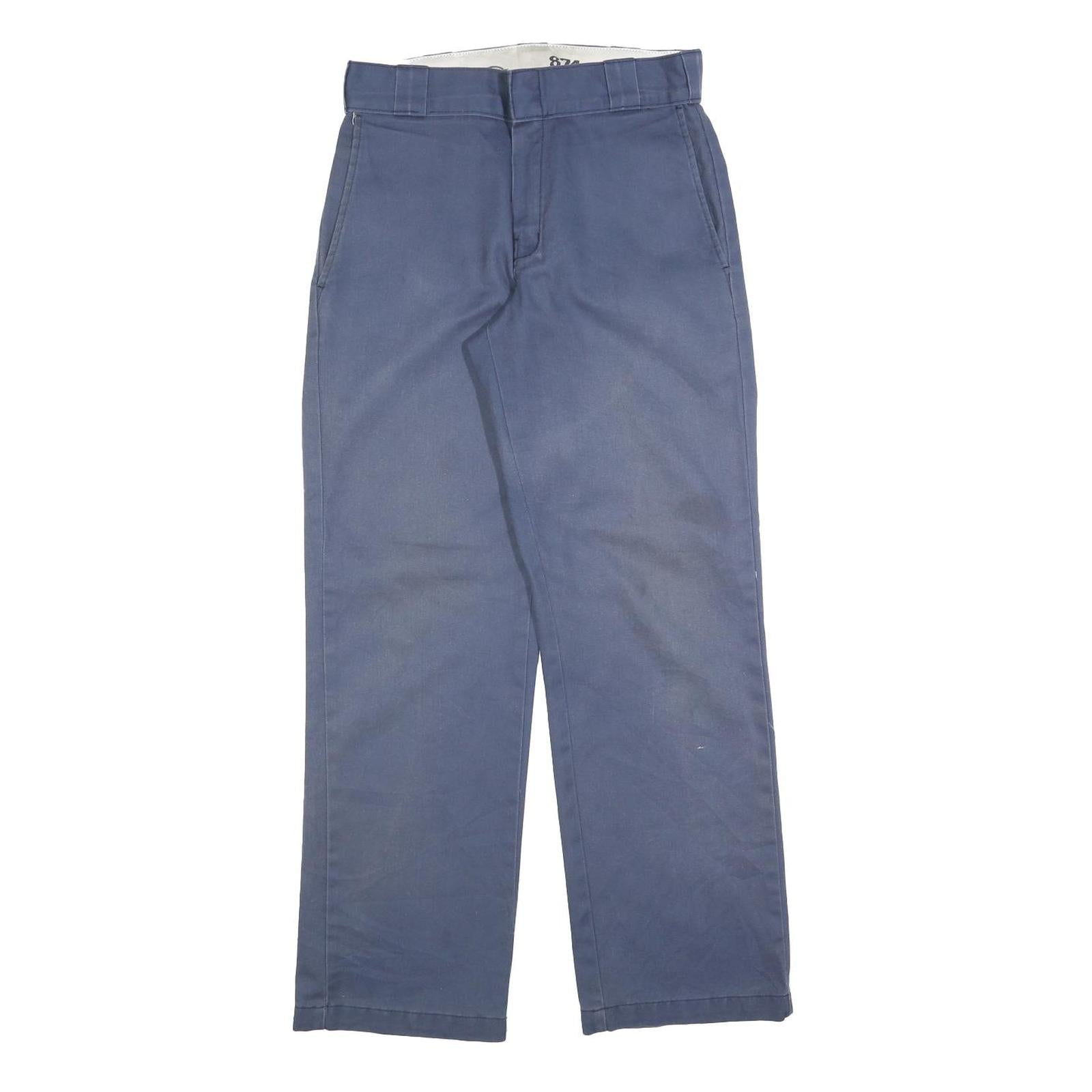 DICKIES Mens Cotton Blend Blue Regular Straight Trousers W28 L30 Workwear Zip