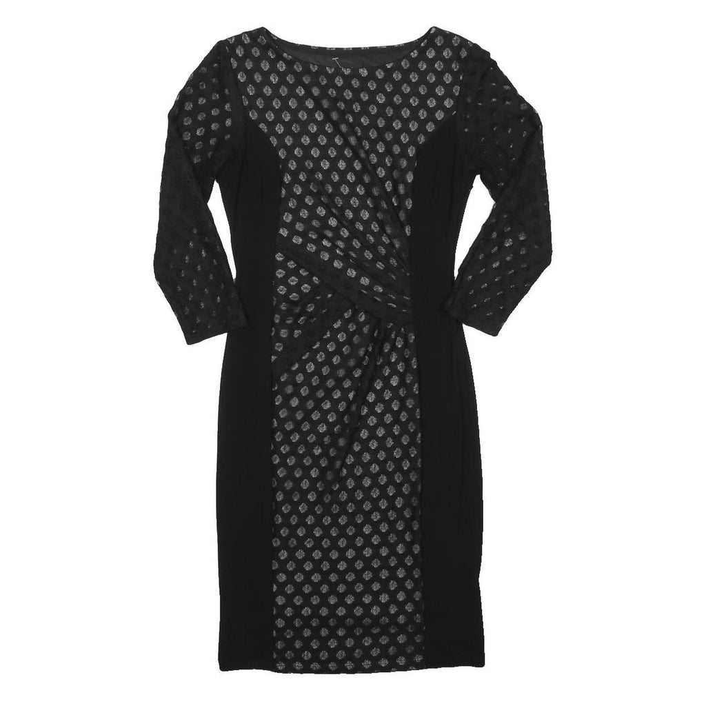 PHASE EIGHT Womens Black Silver Polka Dot Bodycon Woven Knee Length Dress UK 10