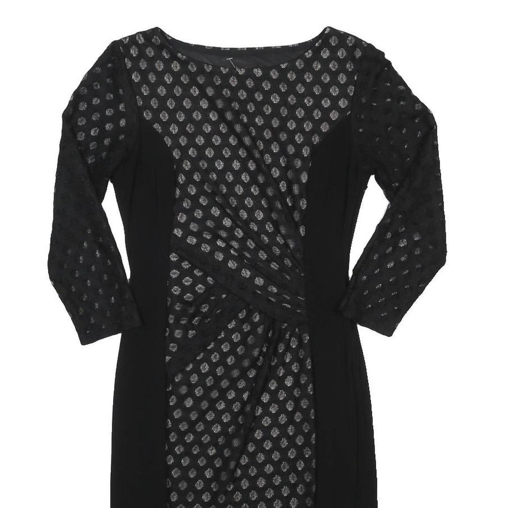 PHASE EIGHT Womens Black Silver Polka Dot Bodycon Woven Knee Length Dress UK 10